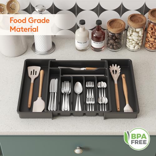 Expandable Silverware Drawer Organizer (Black / XL (13"-22.4" W × 15"D))