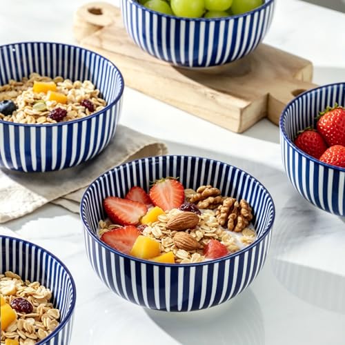 Ceramic Soup Bowls (Blue Radial Striped)