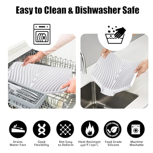 Silicone Dish Drying Mat for Kitchen Counter (White-1pc / 20" x 15")