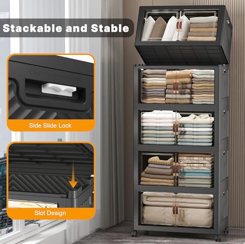 600QT Stackable Storage Bins with Lids (Black / 25.6"L)