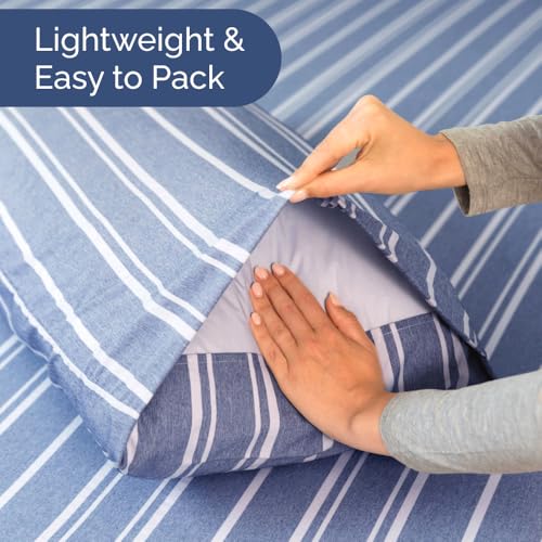 Short Queen Size 4 Piece Bed Sheet Set (42 - Blue Stripes 3 / Short Queen)