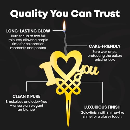 I Love You Reusable Gold Romantic Cake Candle