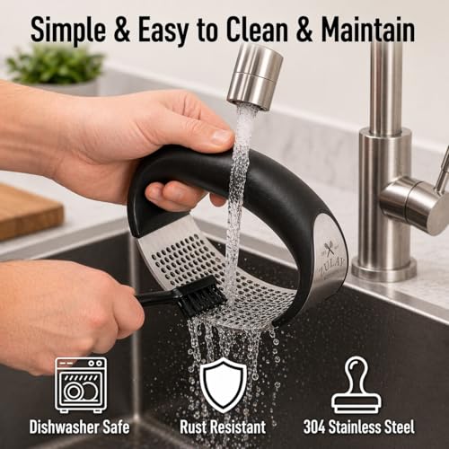 Stainless Steel Garlic Press Rocker Set (Black)