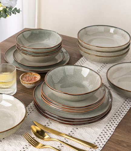 8.5’’ Ceramic Pasta Bowls Set of 6 (Set of 6 / Green Wheat)