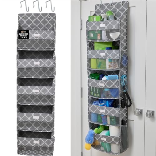 Over The Door Organizer Storage (Gray Quatrefoil / 5 Shelf)