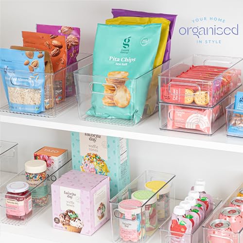 Plastic Food Storage Clear Container Bin with Handles for Organizing Kitchen (10x4x5)