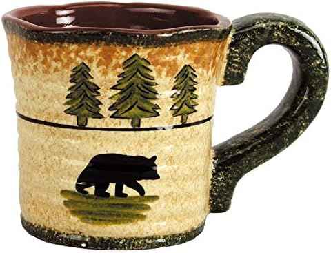 Paseo Road Rustic Bear 16 Piece Ceramic Dinnerware Set with Plates, Bowls and Mugs, Rustic Cabin Lodge Style