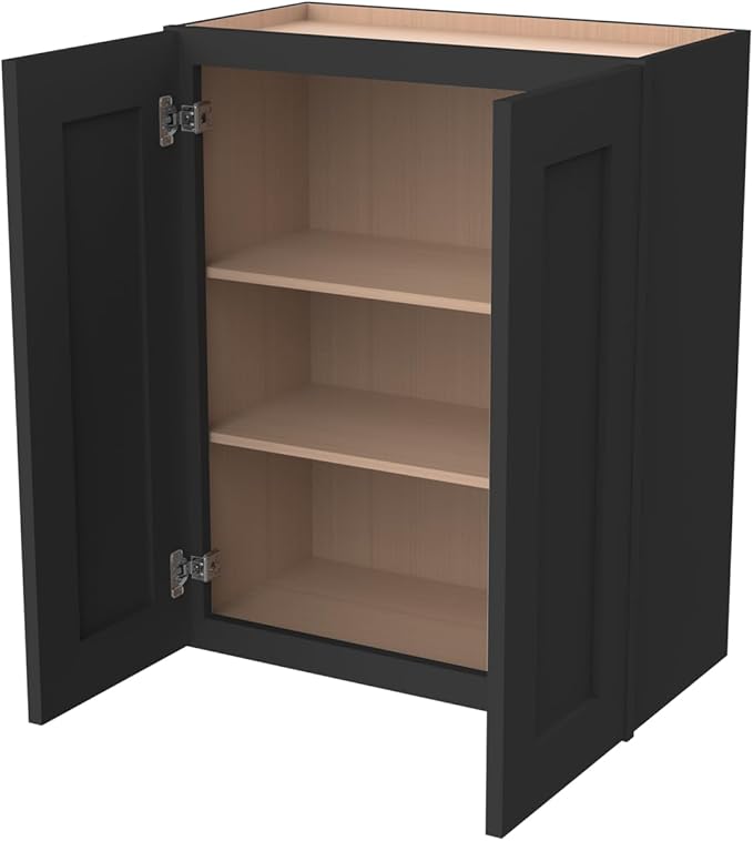Wall-Mounted Cabinet – Solid Wood Shaker Style Medicine Cabinet with Adjustable Shelves & Soft-Close Doors for Bathroom, Kitchen, and Office Storage (Charcoal Black, 24" W x 12" D x 36" H)
