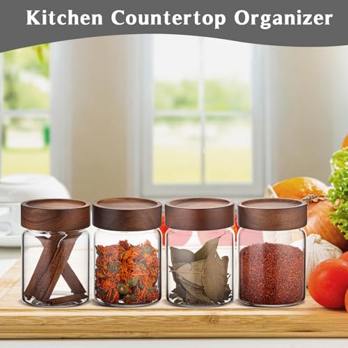 10 oz Small Glass Jars with Top Screw Lid Round Herb Coffee Bean Ground Storage Canister Clear Glass Food Container for Pantry Sugar Tea Coffee Bean Spice Nuts Cookies Bath Salts (2×300ml(10oz))