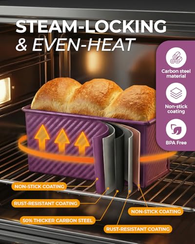 3 Piece Pullman Loaf Pan with Lid (Plum Purple / 2.2LB+1LB+0.5LB)