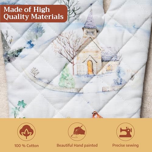 Maison d'Hermine Oven Gloves 100% Cotton Oven Mitt (104 - Snowy World / 7.5" x 13" (Oven Mitt))