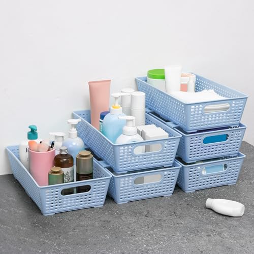 Stackable Woven Plastic Basket (Light Blue)