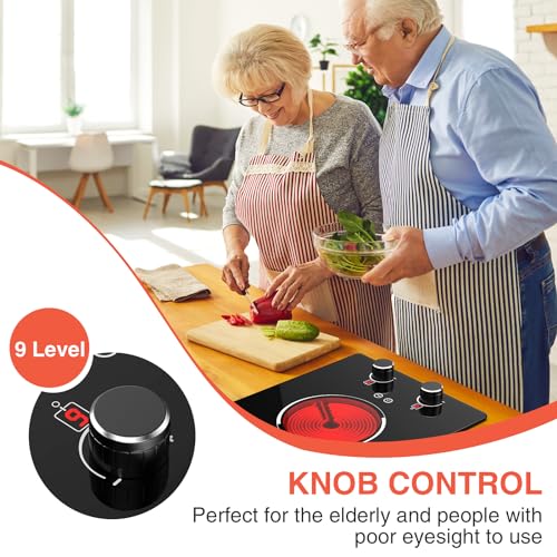 110v Electric Cooktop 2 Burners 12'' Electric Stove Top Knob Control (Black 2 Burner)