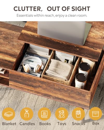 Lift Top Coffee Table with Hidden Storage (Classic Brown / 39" with Shelf)