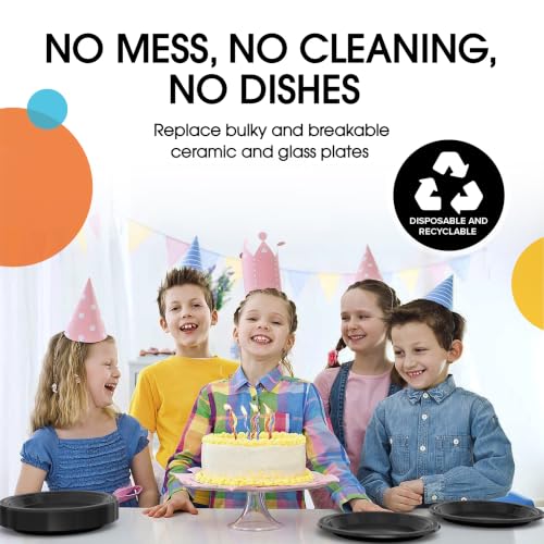 Exquisite Party Solids Sturdy Black Plastic Plates 9" Party Plates 100 Pcs (9 inch / Black)