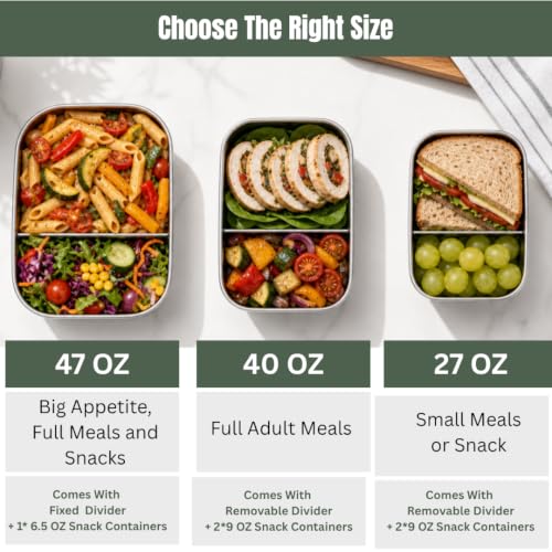 Flexibento Stainless Steel Bento Box Adult Large (Vanilla-47OZ-Setof2)