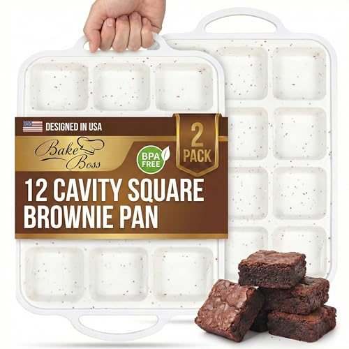 Silicone Brownie Pans with Dividers (Cream / Square (12 Cups Pan, Pack of 2))