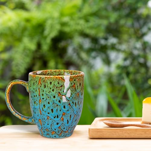 16oz Ceramic Coffee Mug Tea Cup with Handle Novelty Mug for Office and Home (Green & Blue-1)
