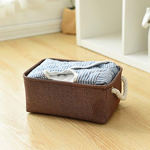 Small Fabric Canvas Storage Bin with Cotton Rope Handles (Brown / Small -11.8Lx7.9Wx5.2H)