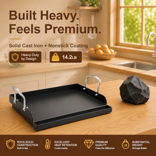 17" x 13" Nonstick Coated Cast Iron Grill Griddle (17" x 2.6" x 13")