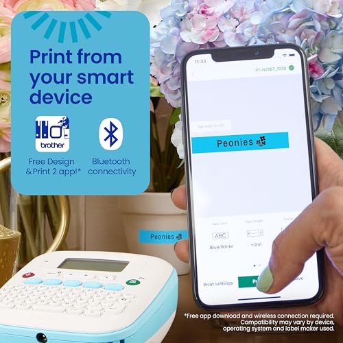 P-Touch PT-N25BT Personal Connected Label Maker, Bluetooth, Design&Print2 app, Portable, Handheld and Prints with P-Touch Btag½â€ (12mm) Wide Color Label Tapes