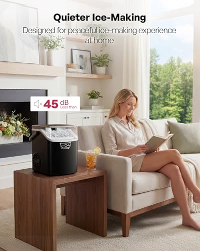 EUHOMY Nugget Ice Maker Countertop with Handle (Dark Black)