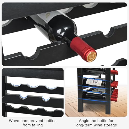 42 Bottles Bamboo Wine Rack (Rustic Brown +Black / 7-Tier)