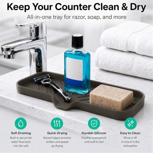 Silicone Soap Dish with Drain Spout (Coffee / L(12"×4"))