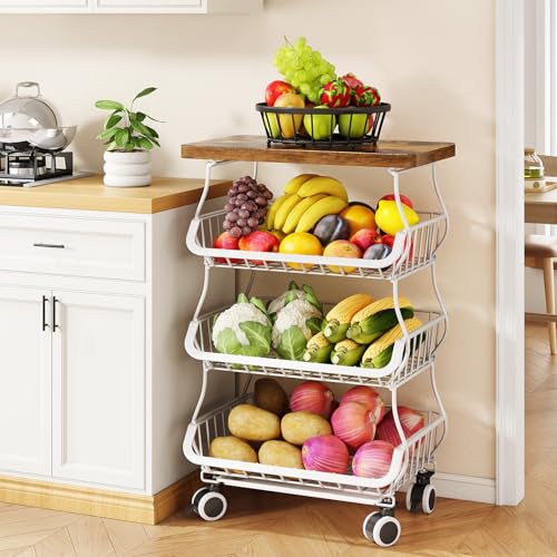 4 Tier Fruit and Vegetable Basket Stand for Kitchen (White / 4 Tiers)