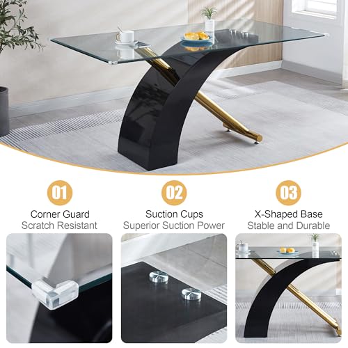 7 Piece Glass Dining Table Set for 6 (Black Table & Gold White Chair / 7-Piece Set-X-Shaped Table)
