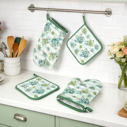 Succulent Oven Mitts and Pot Holders Set (Succulent / Oven Mitt x2 & Pot Holder x2)