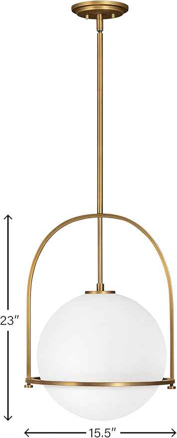 Hinkley Somerset Medium Pendant Light, Etched Opal Glass Modern Globe Shade, Adjustable Height, Sloped Ceiling Compatible, Vintage-Inspired Metal Yoke Frame, Dry Rated, Heritage Brass Finish