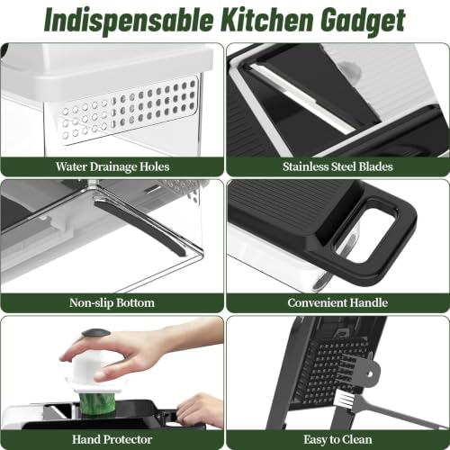 15-in-1 Vegetable Chopper 10 Blades, Veggie Cutter with Handle, Black/White (Black / 10 blades)