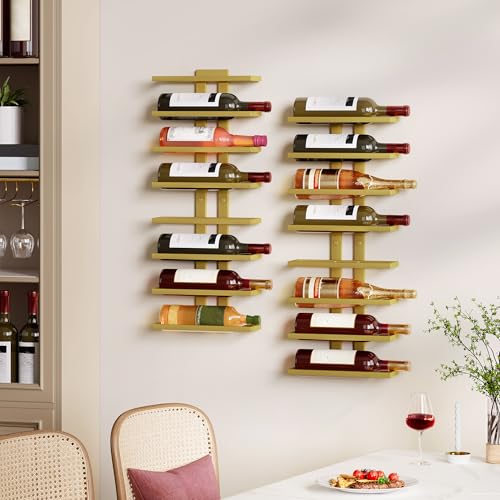 2 Set 8 Tier Wall Mount Wine Rack (2 Pack (16 Bottles) / Gold)