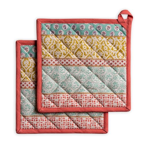 Pot Holders 100% Cotton Potholders (002 - Provence / 8" x 8" (Pot Holder Pack of 2))