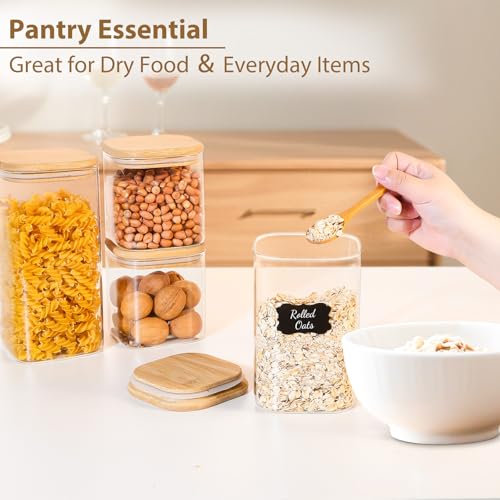 6 Pack Square Glass Storage Containers with Bamboo Lids (6 Count)