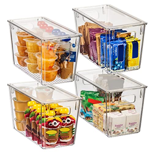 Plastic Storage Bins with Lids for Pantry & Fridge (4 Count)