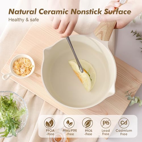 Ceramic Nonstick Sauce Pan with Lid (Ceramic White / 2 Quarts)
