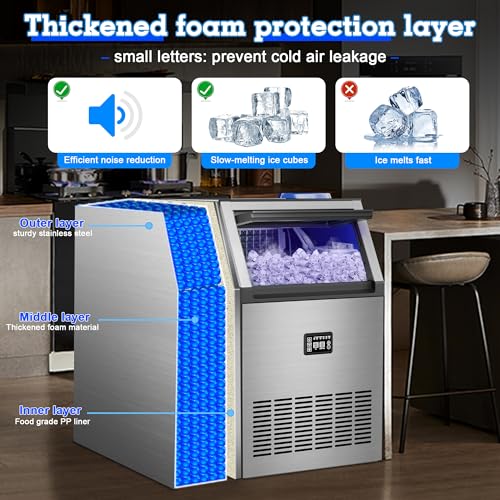 Commercial Ice Maker 200LB (200LBS/24H-55 Ice Cubes / Freestanding Ice Maker)