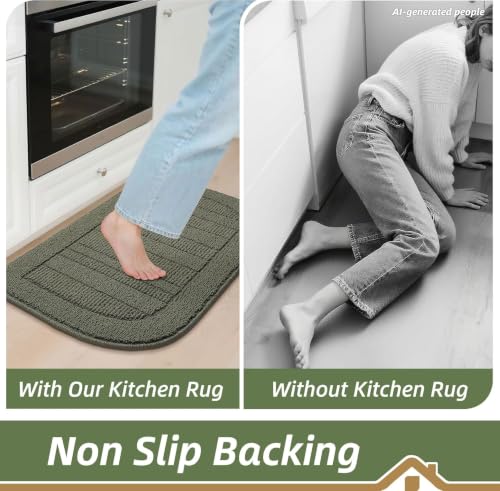30x18 Inch Kitchen Rugs Non Slip Washable Kitchen Sink Rug (1'6" x 2'6" (Semicircular) / Green)