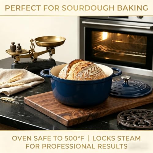 5 Piece Navy Blue Enameled Cast Iron Cookware Set (Navy Blue B)
