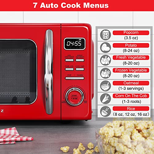 GLCMKZ07RDR07 Retro Countertop Microwave Oven with Auto Cook & Reheat (Red / .7 cu ft / Modern)