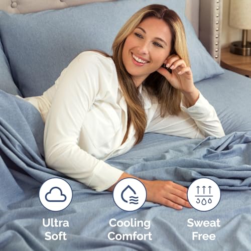 Short Queen Size 4 Piece Bed Sheet Set (39 - Heathered Blue / Short Queen)
