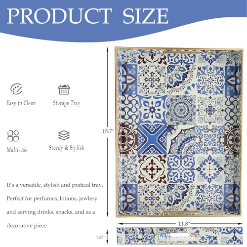 Decorative Serving Tray with Handles (Sp3040re1 / 16" x 12" x 1.6")
