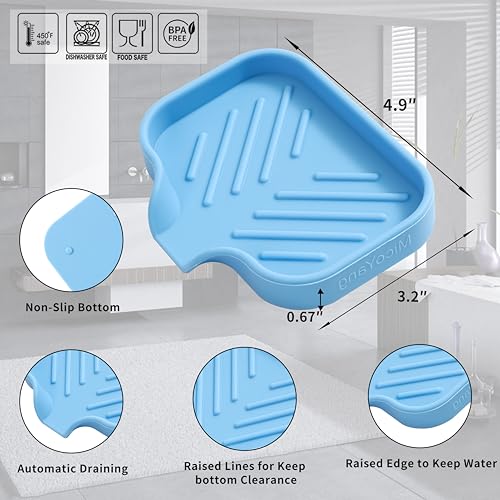 Silicone Soap Dish with Drain Spout (Light Blue / S(4.9"×3.2"))