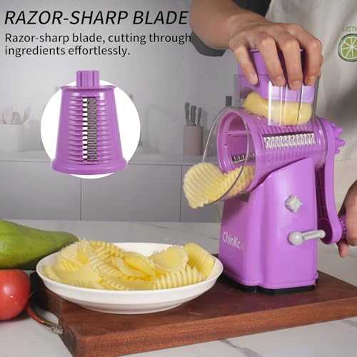 Upgrade Rotary Cheese Grater Shredder with Handle (Purple)