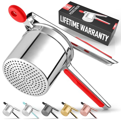 Premium Large 15oz Potato Ricer (Fixed Disc / Red & Silver)