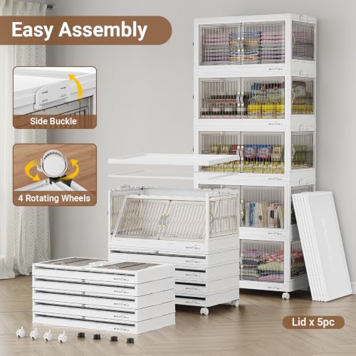 90Gal Stackable Storage Bins with Lids Foldable Boxes (White / 30Gal-3Pack)