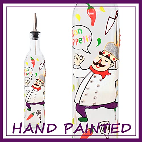 17oz Hand Painted Glass Olive Oil Bottle (chef)