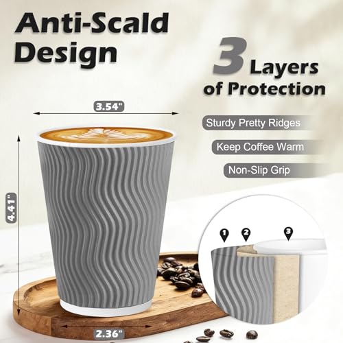 500 Pack 12 oz Coffee Cups Disposable Insulated Paper Cup Gray (Gray / 12 oz-500)